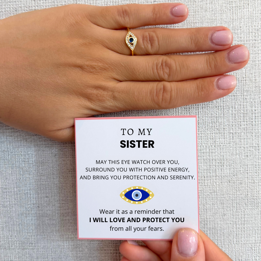 To My Sister – Positive Energy Evil Eye Ring | Adjustable