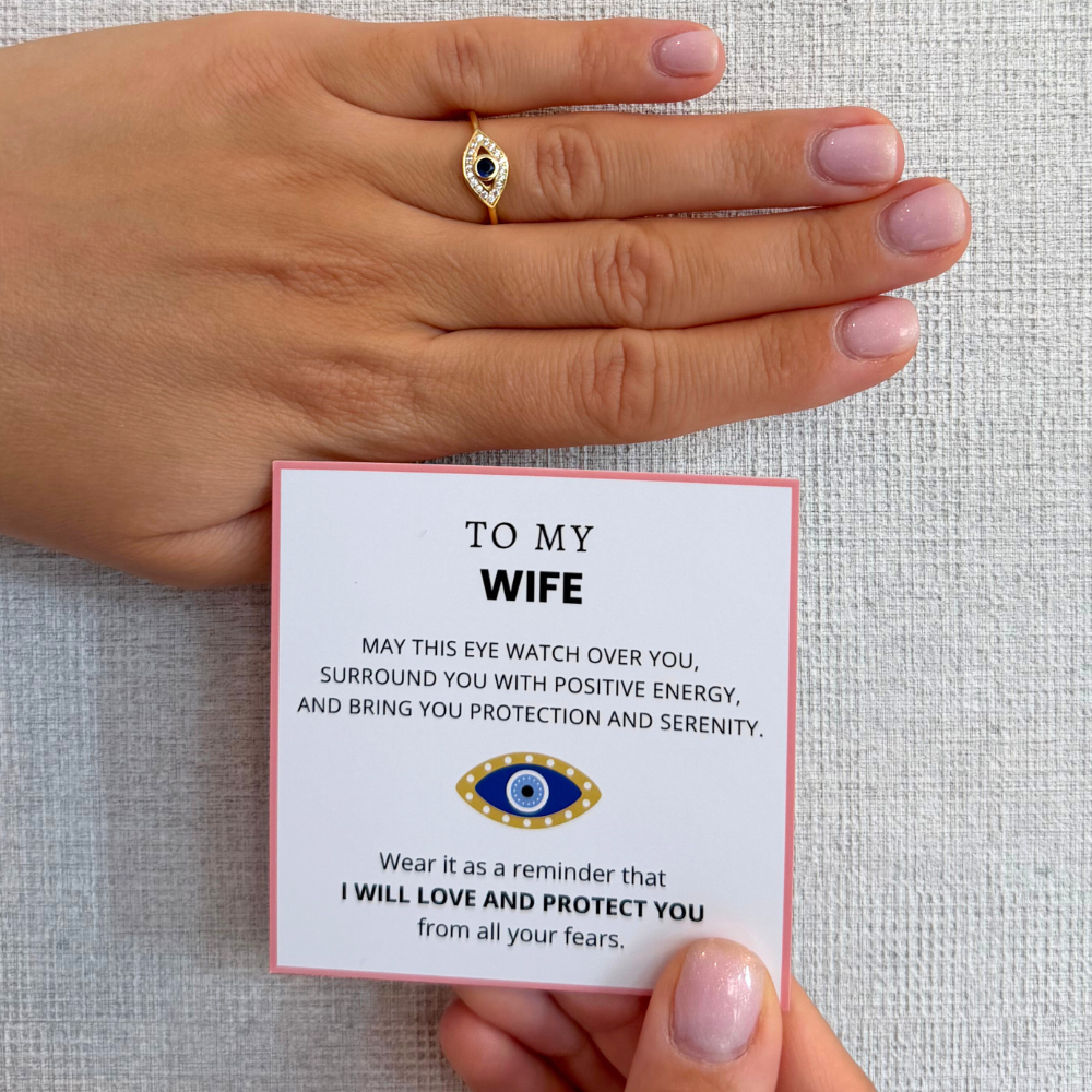 To My Wife – Positive Energy Evil Eye Ring | Adjustable